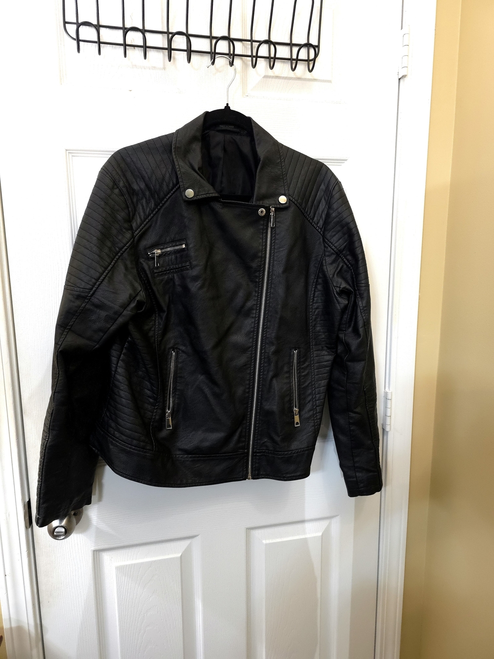 FIRSTWAY Black Faux Leather Moto Jacket Women's XXL Biker Zip